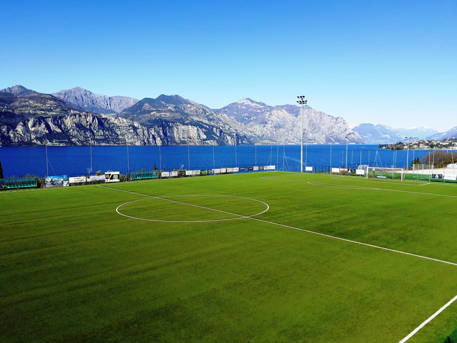 Football ground lake view